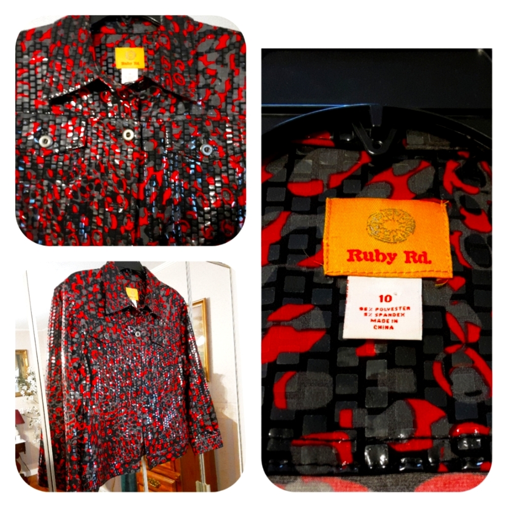 Ruby Road Black And Ruby Red Matalic Abstract Art… - image 1